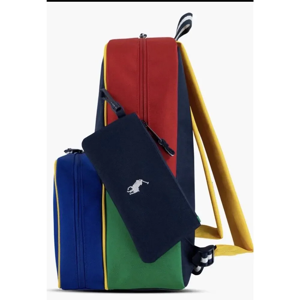 Polo Ralph Lauren Colorblock Youth Combo Pack Backpack Lunch Box & Pencil Case